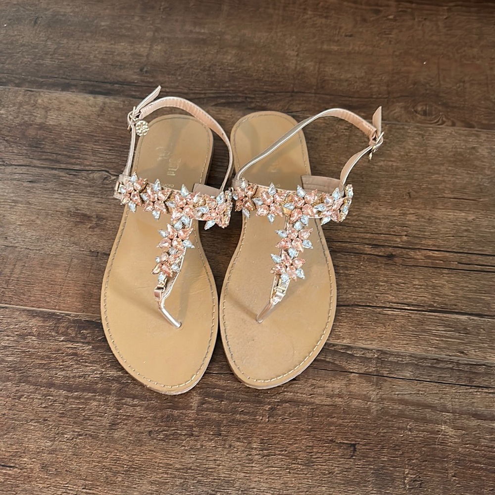 Gem sandals, color-pink and silver, size-39, US8